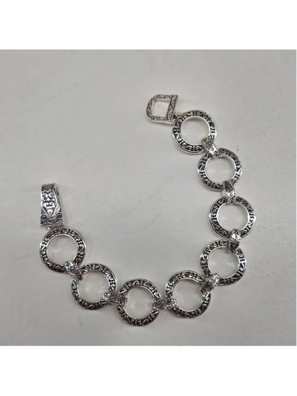 Brighton Bracelet Central Park Silvertone Etched Engraved Scrollwork Circle Link